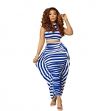 Blue Fashion Women's Solid Stripe Sleeveless Long Dress Bodycon Two Piece Set