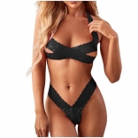 Black Women's See-through Erotic Lace Sexual Desire Bra Brief Sets