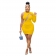 Yellow Women's Hollow-out Long Sleeve Sexy Bodycon Party Dress