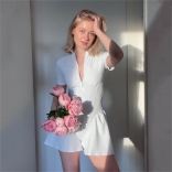 White Women's Sexy Skirt Bodysuit Ladies Round Neck Short Sleeve Rompers