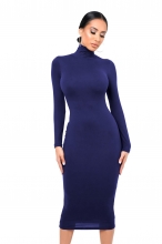 RoyalBlue Women's Fashion Turtle Neck Long Sleeve Bodycon Party Midi Dress