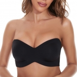 Black Women Traceless Invisible Bra Underwear Camisole Strapless Gathered Buckle Underwire