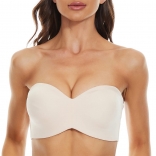 Beige Women Traceless Invisible Bra Underwear Camisole Strapless Gathered Buckle Underwire