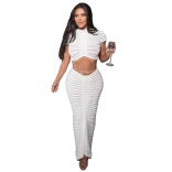 White Women's Sexy Knitted Perspective Nightclub Set Low Waist Bodycon Midi Dress