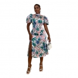 Pink Fashion Women's Printed Short Sleeve Split Midi Dress