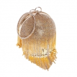 Gold Rhinestone Tassel Ball Dinner Metal Ring Handbag Fashion Banquet Bag