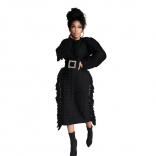 Black Long Sleeve Sweaters Fashion Women Tassels Bodycon Midi Dress