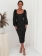 Black Mesh Long Sleeve Low-Cut Sexy Pleated Bodycon Midi Prom Dress
