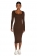 Brown Long Sleeve Suqare Neck Bodycon Women Prom Party Midi Dress