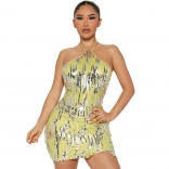 Yellow Halter Neck Women's Sequins Bodycon Club Bodycon Mini Dress