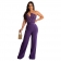 Purple Women's Fashion Buttons Sexy Jumpsuit Slim Fit One Shoulder Wide Leg Pants Dresses