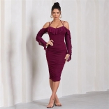 Green Women's Sexy Fashion Halter Pleated Sexy Party Midi Dress