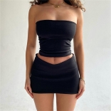 Black Women's Off-Shoulder Slash Neck Crop Tops Sexy Dancing Mini Dress