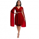 Red Silk Mesh Sexy V-Neck Fashion Women Prom Party Mini Dress