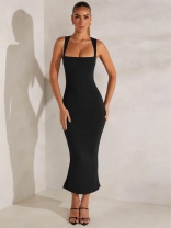 Women's Halter Boat-Neck Bodycons Sexy Prom Party Midi Dress