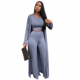 LightBlue Women Long Sleeve Crop Tops Sexy 3PCS Formal Casual Jumpsuit Dress Sets