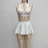 White Women's Lace Erotic Underwears Fishnets Bra & Brief Sets Evening Leather Sexy Apron Costumes Sex Clothing