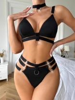 Black Women Sexy Metal Bandage Bra & Brief Sets Lady Babydoll Lingerie Costumes