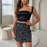 Black Straps Sequins Two Pieces Party Bodycon Mini Dress