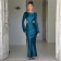 Blue Women's Backless Elegant Long Dress Long Sleeve Woman Part Formal Fashion Dress