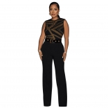 Black Women's Sleeveless Rhinestones Bodycon Casual OL Sexy Jumpsuit Dress Beltd