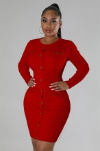 Red Women's Long Sleeve Cotton Stripe Bodycon Mini Dress Prom Office Clothing