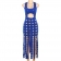 Blue Women Sleeveless Backless Coquette Skinny Tassel See Through Bodycon Clubwear