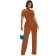 Brown Off-Shoulder Halter Pleated Sexy Tops Casual Women Pant Jumpsuit Dress Sets