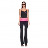 Black Pink Women Halter V-Neck Vest Folds Slim Fit Pants Set Casual Jumpsuit Dress