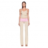 Khaki Women Halter V-Neck Vest Folds Slim Fit Pants Set Casual Jumpsuit Dress