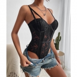 Black Women's Straps Erotic Lace Sexy Fancy Steel Corset Bodysuit Lingeries