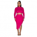 RoseRed Women's Long Sleeve Diamonds Tassels Crop Top Bodycons Split Party Midi Dress