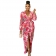 Red Women Printed Deep V-Neck Long Sleeve Fashion Vintage Long Dress