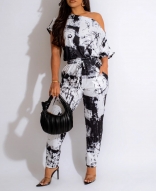 White Off-Shoulder Printed Fashion Women Party Jumpsuit Dress