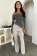 Gray Long Sleeve Cotton Striped Off Shoulder Irregular Tops