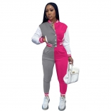 Gray Women Long Sleeve Button Jacket Baseball Jersey Sports Jumpsuit Dress Sets