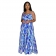 Blue Halter Printed Wide Leg Printed Causal Jumpsuit Dress