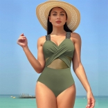 ArmyGreen Ribbon One Pieces Women Swimwear Bikinis