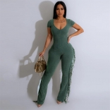 Green Straps Sexy Women Sleeveless Tassels Bodycon Jumpsuits