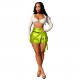 Green Gilding High Elastic Irregular Multi-Pocket Club Shorts