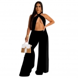 Backless Halter Two Pieces Wide Leg Fashion Jumpsuit Dress