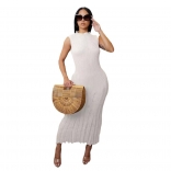 Sleeveless O Neck Knitted Pleated Summer Bodycon Midi Dress