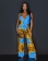 Blue Deep V Neck Sleeveless Printed Fashion Jumpsuit Dress
