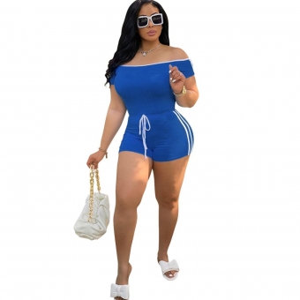 Blue Short Sleeve Low Cut Sexy Bodycon Women Rompers