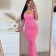 Pink Sleeveless Halter Pleated Women Backless Prom Dress 2024