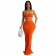 Orange Sleeveless Crop Top Pleated Women Halter Midi Party Dress