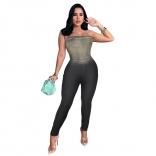 Black Gradient Skinny Stretch Denim Bodycon Sexy Jumpsuit