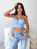 Sky Blue Halter Sexy Women Party Crop Top