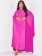 Rose Red Long Sleeve O Neck Shawl Sleeve Casual Loose Fit Midi Dress