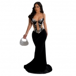 Black Mesh Straps Sequins Mesh Elegant Women Evening Maxi Dress